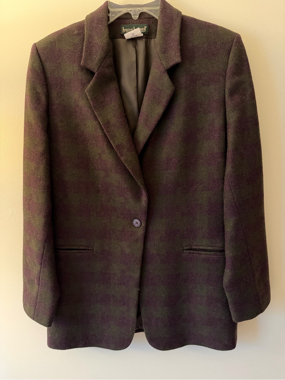 Harve Benard Dark Green and Purple Houndstooth Wool-Blend Blazer
